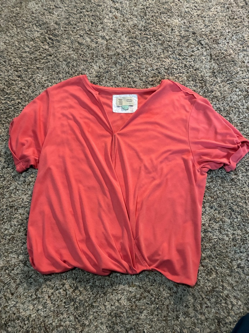 Saturday Sunday Coral Short Sleeve V-Neck Draped Women's Top